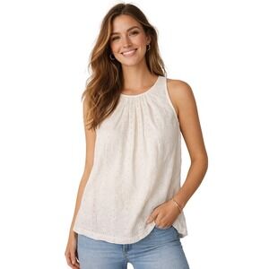 Ann Taylor Loft White Ivory Cotton Eyelet Lined Sleeveless Blouse Top Medium